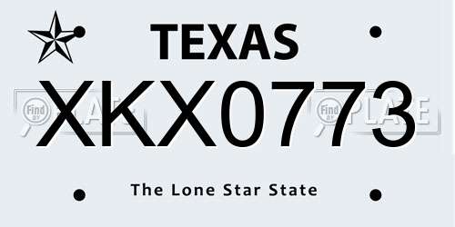XKX0773 Texas License Plate