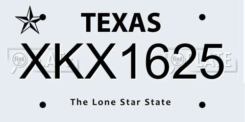 XKX1625 Texas License Plate