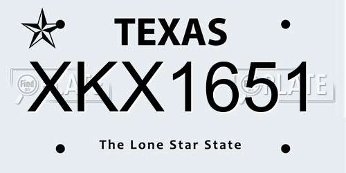 XKX1651 Texas License Plate