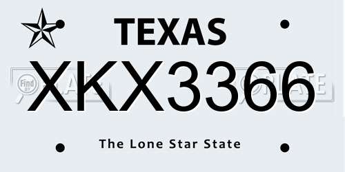 XKX3366 Texas License Plate