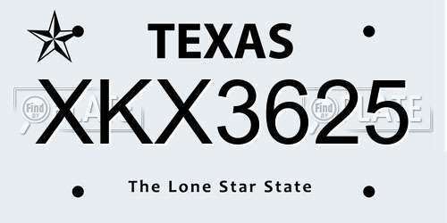 XKX3625 Texas License Plate