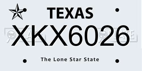 XKX6026 Texas License Plate