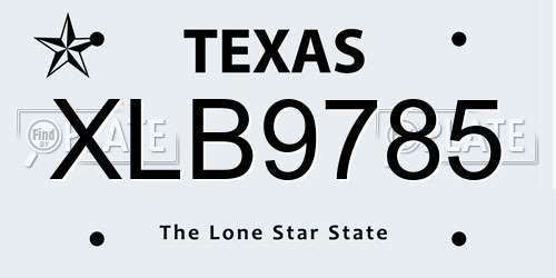 XLB9785 Texas License Plate