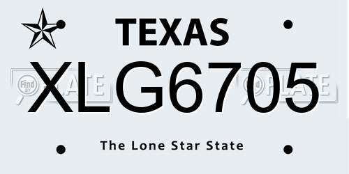 XLG6705 Texas License Plate