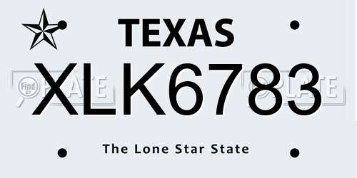 XLK6783 Texas License Plate