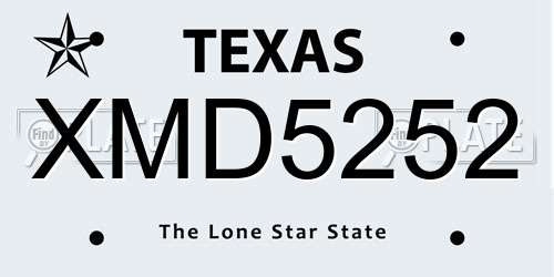 XMD5252 Texas License Plate