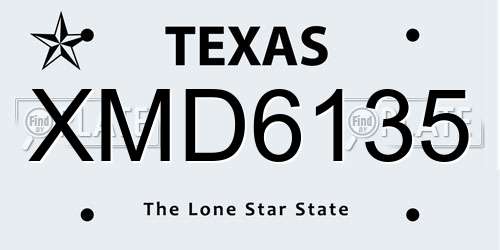 XMD6135 Texas License Plate