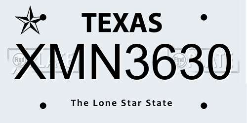 XMN3630 Texas License Plate