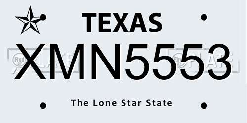 XMN5553 Texas License Plate