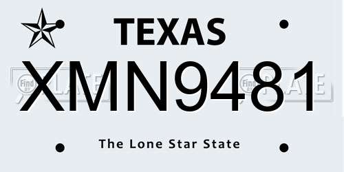 XMN9481 Texas License Plate
