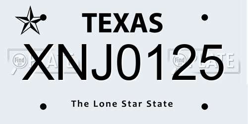 XNJ0125 Texas License Plate