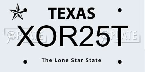 XOR25T Texas License Plate