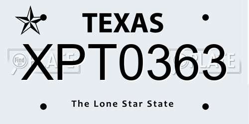 XPT0363 Texas License Plate