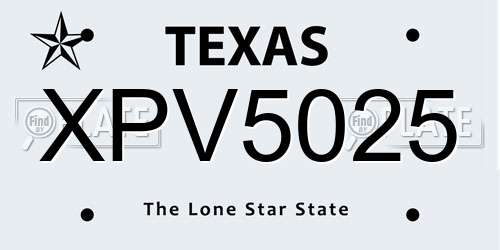 XPV5025 Texas License Plate
