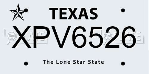 XPV6526 Texas License Plate