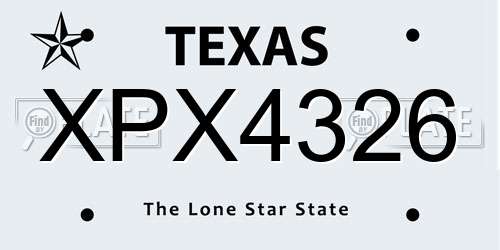 XPX4326 Texas License Plate
