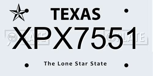 XPX7551 Texas License Plate