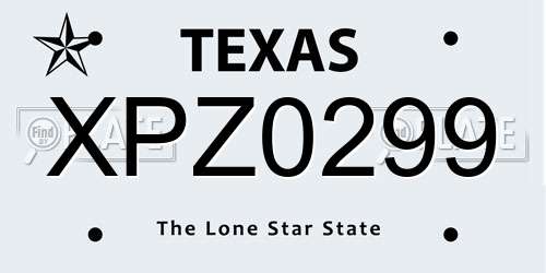 XPZ0299 Texas License Plate