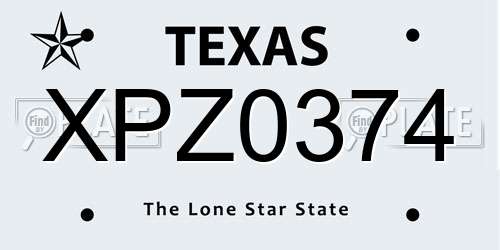 XPZ0374 Texas License Plate