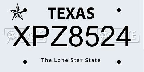 XPZ8524 Texas License Plate