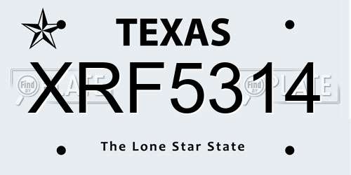 XRF5314 Texas License Plate