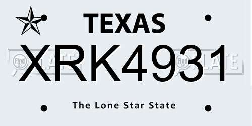 XRK4931 Texas License Plate