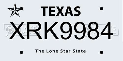 XRK9984 Texas License Plate