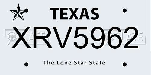 XRV5962 Texas License Plate