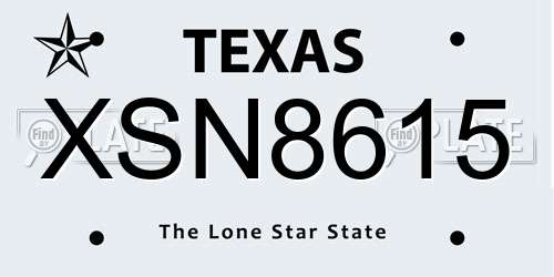 XSN8615 Texas License Plate
