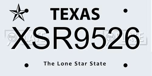 XSR9526 Texas License Plate