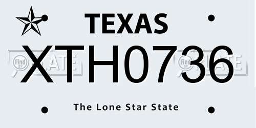 XTH0736 Texas License Plate
