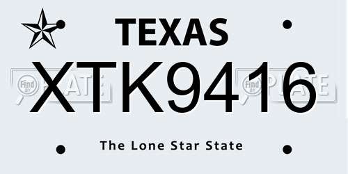 XTK9416 Texas License Plate