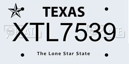 XTL7539 Texas License Plate