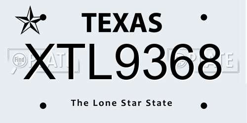 XTL9368 Texas License Plate