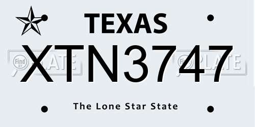 XTN3747 Texas License Plate
