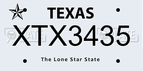 XTX3435 Texas License Plate