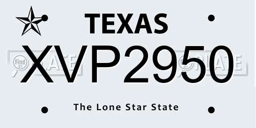 XVP2950 Texas License Plate