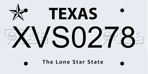 XVS0278 Texas License Plate