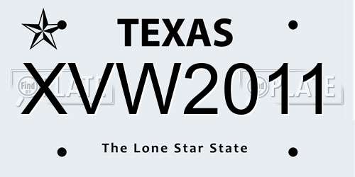 XVW2011 Texas License Plate