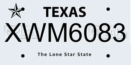 XWM6083 Texas License Plate