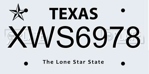 XWS6978 Texas License Plate