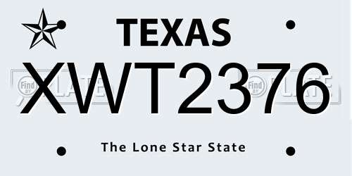 XWT2376 Texas License Plate