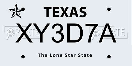 XY3D7A Texas License Plate