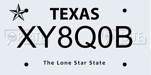 XY8Q0B Texas License Plate