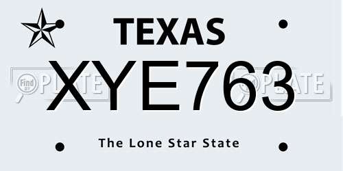 XYE763 Texas License Plate