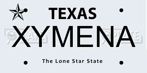 XYMENA Texas License Plate