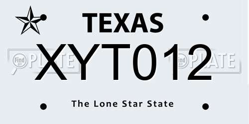 XYT012 Texas License Plate