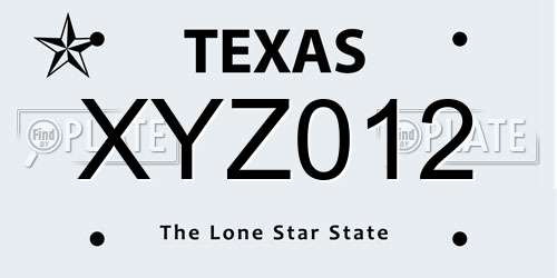 XYZ012 Texas License Plate