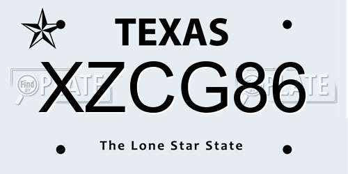 XZCG86 Texas License Plate