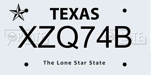 XZQ74B Texas License Plate